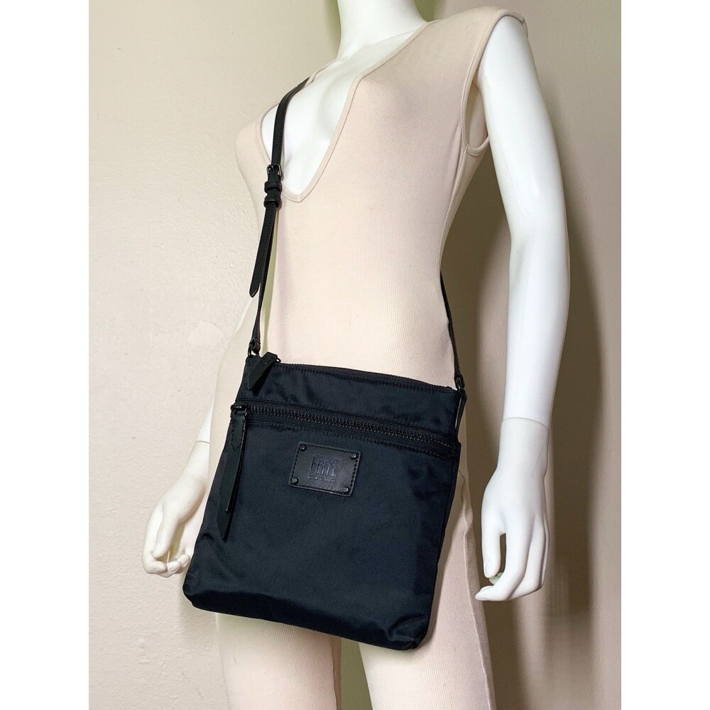 Frye Ivy Nylon Crossbody Bag Leather Logo Black on Black EUC - Picture 2 of 6